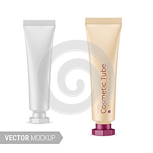 White matte plastic cosmetic tube mockup. Vector illustration.