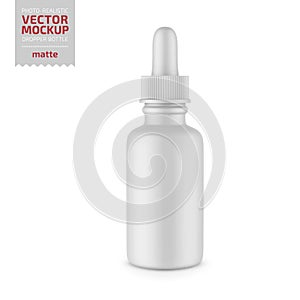 White matte plastic dropper bottle vector mockup