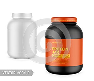 White matte plastic protein jar vector mockup