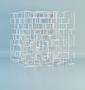 The white maze cube. Square mesh abstract lines. 3d rendering