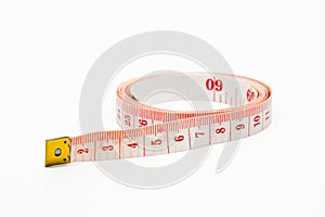 White measuring tape isolated on white background.