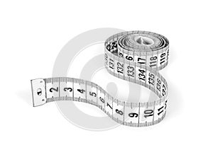 White measuring tape on an isolated white background