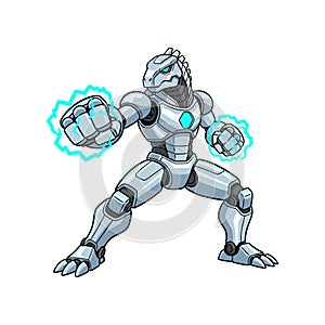 White Mecha Raptor Guardian Illustration