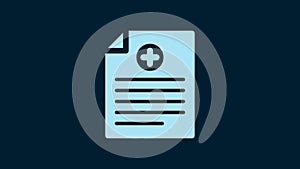 White Medical clipboard with clinical record icon isolated on blue background. Health insurance form. Prescription