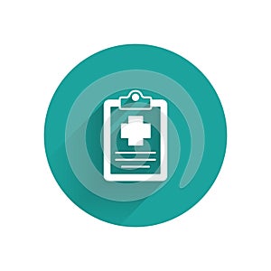 White Medical clipboard with clinical record icon isolated with long shadow background. Prescription, medical check