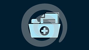 White Medical health record folder for healthcare icon isolated on blue background. Patient file icon. Medical history