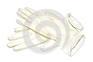 White medical latex gloves closeup