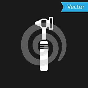 White Medical otoscope tool icon isolated on black background. Medical instrument. Vector Illustration