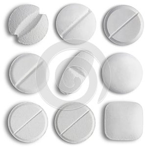 White medical Pill icon set closeup isolated on white background. Medical Drugs Pills and Capsules. Medical, healthcare,