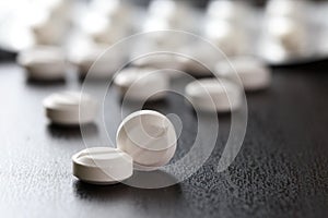 White medical pills Drug treatment medication. health. Pharmac
