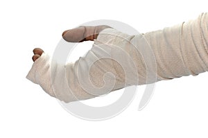 White medicine bandage injury hand on white background