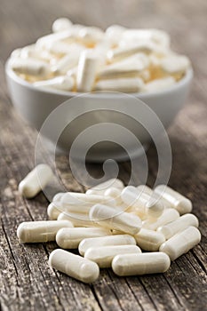 White medicine capsules.