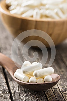 White medicine capsules.