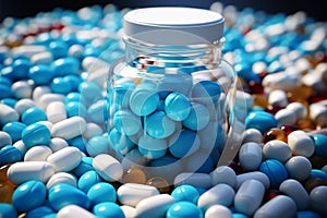 White medicine tablets and antibiotic pills, a pharmacy themed visual delight