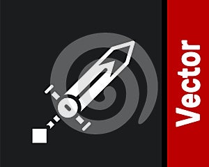 White Medieval sword icon isolated on black background. Medieval weapon. Vector