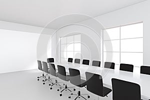 White meeting room with panoramic window. 3d rendering