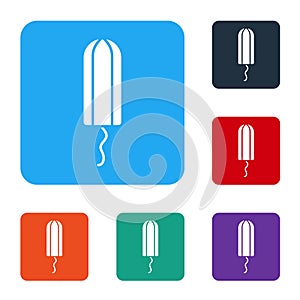 White Menstruation and sanitary tampon icon isolated on white background. Feminine hygiene product. Set icons in color