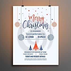 White merry christmas celebration flyer poster template design