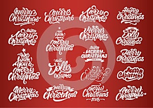 White Merry Christmas lettering designs. Happy New Year typography. Merry Christmas lettering logos for postcard, poster, gift and