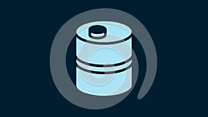 White Metal beer keg icon isolated on blue background. 4K Video motion graphic animation
