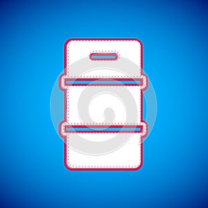 White Metal beer keg icon isolated on blue background. Vector