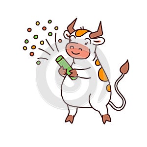White metal bull with firecracker - chinese new year symbol or logo for kids stickers