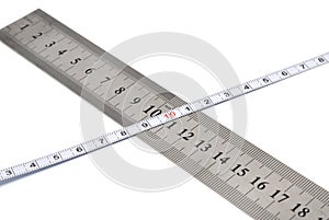 White metal ruler and measuring tape