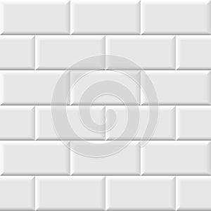 White metro tiles seamless background. Subway brick pattern for kitchen, bathroom or outdoor architecture vector