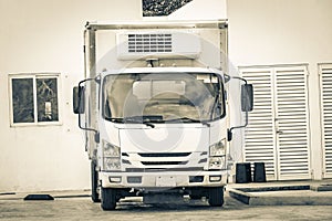 White mexican truck car at Gulf petrol gas station Mexico