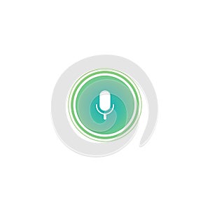 White microphone in green circle with audio waves icon