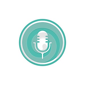 white microphone in green circle with audio waves icon