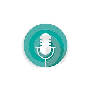 White microphone in green circle with audio waves icon