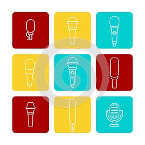 White microphone line icons set