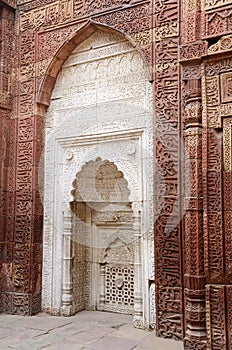 White mihrab in Qutub mosque in Delhi,India,Unesco heritage