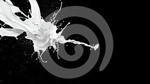 White Milk Splash in Black Background Artistic Abstract Image for Advertising and Creative Design
