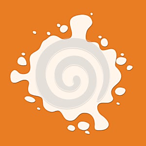 White milk splash. Blot icon on orange background. Modern flat pictogram concept. Trendy Simple vec