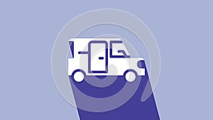 White Minibus icon isolated on purple background. 4K Video motion graphic animation