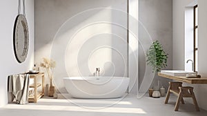 a white minimal bohemian Mediterrane concrete bathroom 3d rendering photo