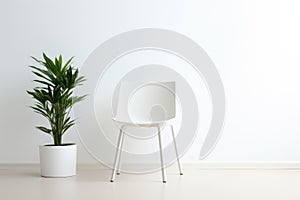white minimalist background, ergonomically designed chair