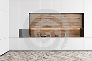 White minimalistic kitchen with countertops