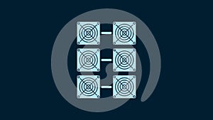 White Mining farm icon isolated on blue background. Cryptocurrency mining, blockchain technology, bitcoin, digital money