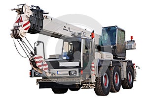 White mobile crane.