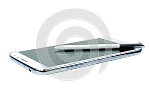 White mobile phone with stylus pen