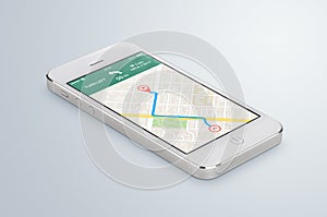 White mobile smartphone with map gps navigation app lies on the