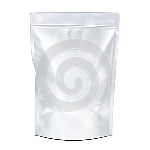 White Mock Up Blank Foil Food Or Drink Doypack Bag Packaging.
