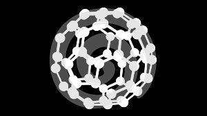 White model of the atom turn around. 3D rendering.