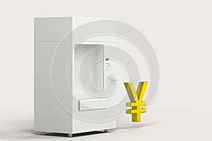 The white model of vending machine and money model, 3d rendering