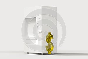 The white model of vending machine and money model, 3d rendering