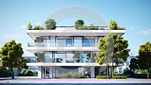 White modern 3 story house eco friendly ai generated background image