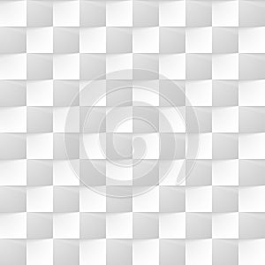 White modern background of abstract 3d cubes with shadow. Seamless pattern texture of square geometric gray wall